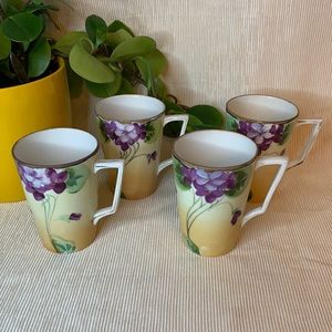 Set of 4 Antique Te-Oh Nippon hand painted porcelain china coffee / tea cups
